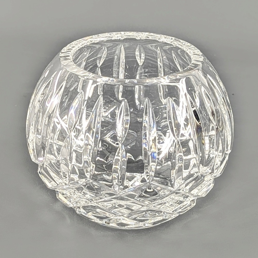 Vintage Cut Crystal Rose Bowl Vase Clear Glass Round Floral Decorative Accent